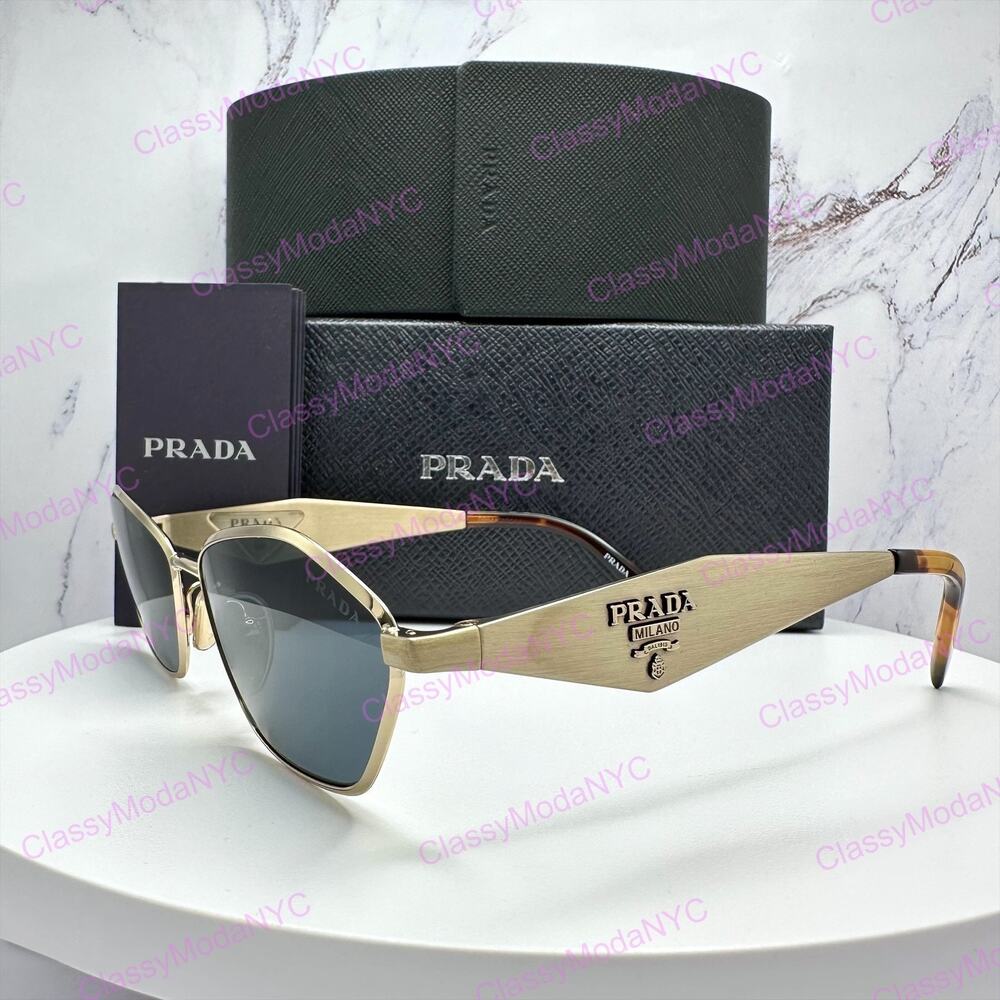 New PRADA Sunglasses Gold Metal 3D Logo Aviator Cat Eye